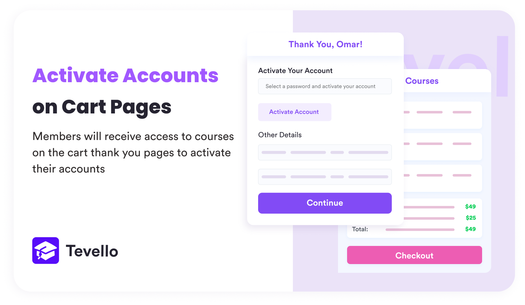 Activate Accounts on Cart Pages